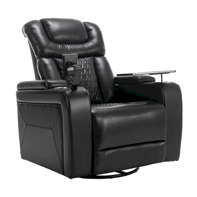 Fauteuil inclinable pivotant électrique avec plateau, porte-gobelet et port USB