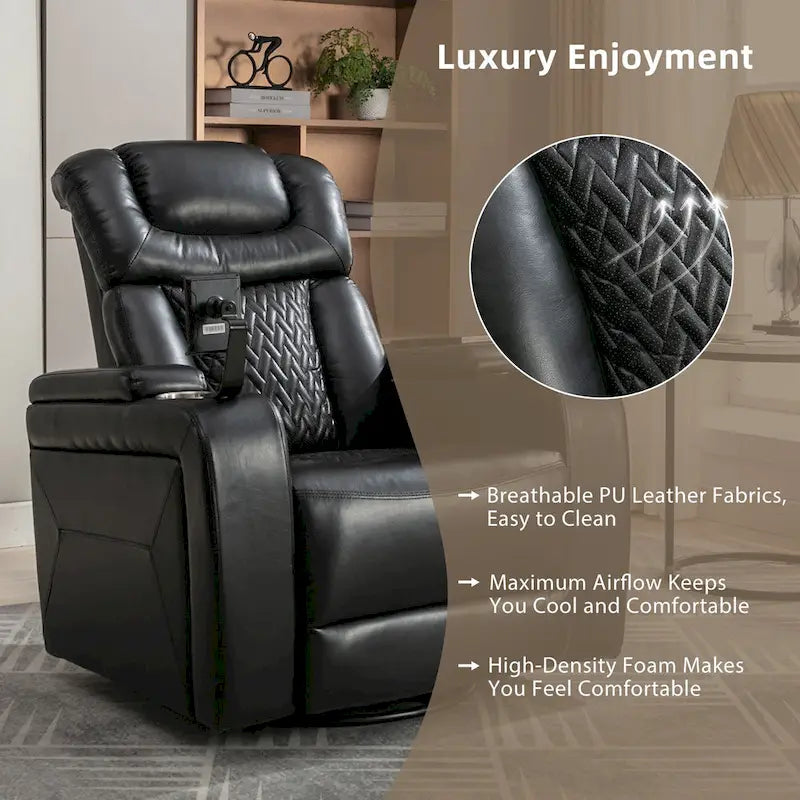 Fauteuil inclinable pivotant électrique avec plateau, porte-gobelet et port USB