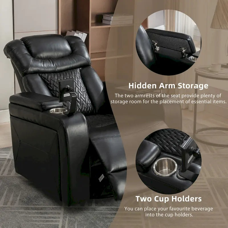 Fauteuil inclinable pivotant électrique avec plateau, porte-gobelet et port USB