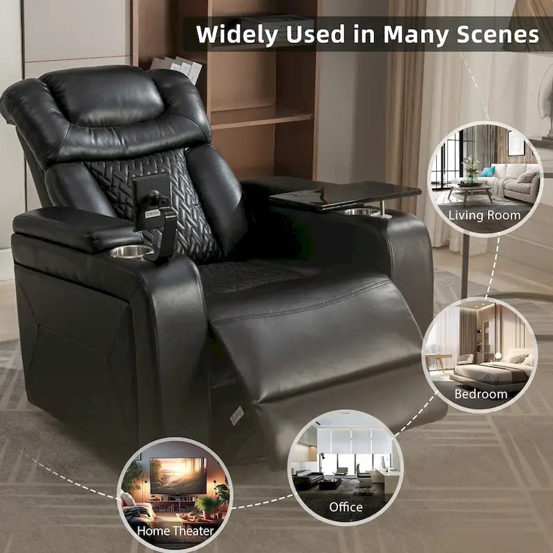 Fauteuil inclinable pivotant électrique avec plateau, porte-gobelet et port USB