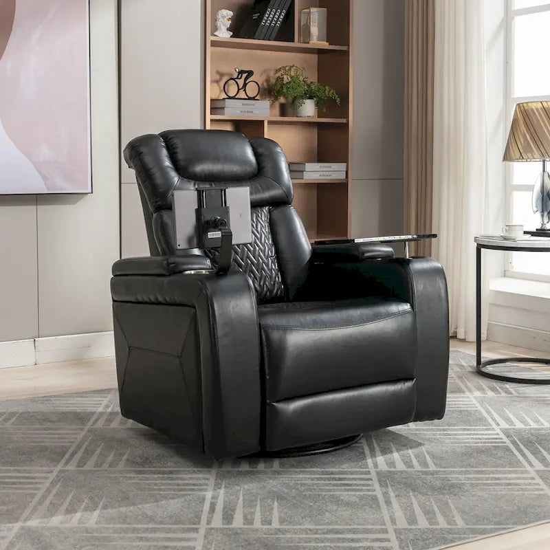 Fauteuil inclinable pivotant électrique avec plateau, porte-gobelet et port USB