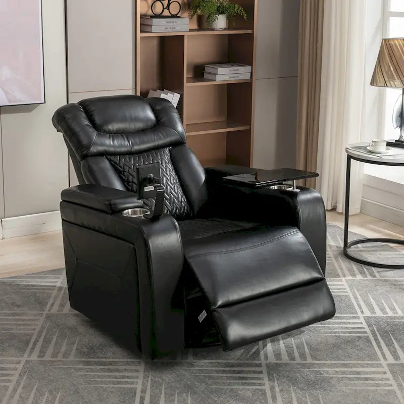 Fauteuil inclinable pivotant électrique avec plateau, porte-gobelet et port USB