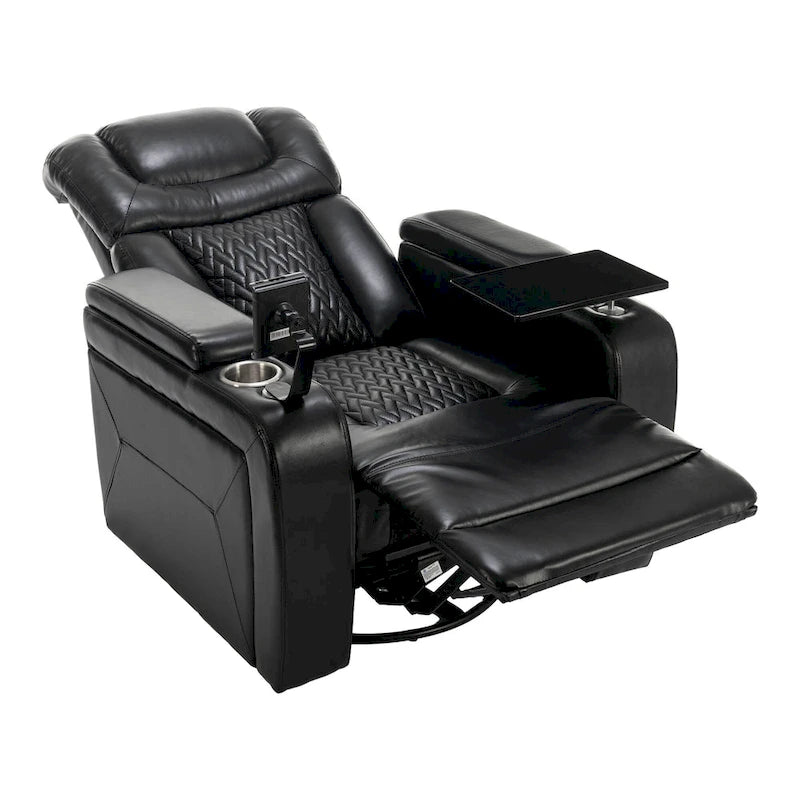 Fauteuil inclinable pivotant électrique avec plateau, porte-gobelet et port USB