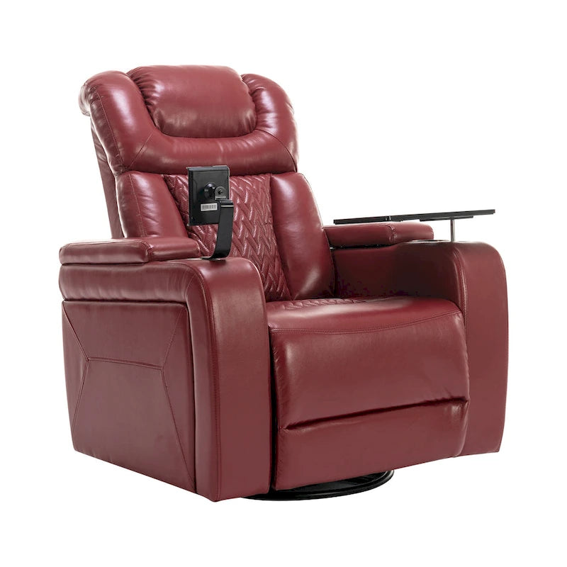 Fauteuil inclinable pivotant électrique avec plateau, porte-gobelet et port USB