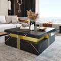 Table basse carrée en MDF noir et or avec 4 tiroirs pour salon moderne
