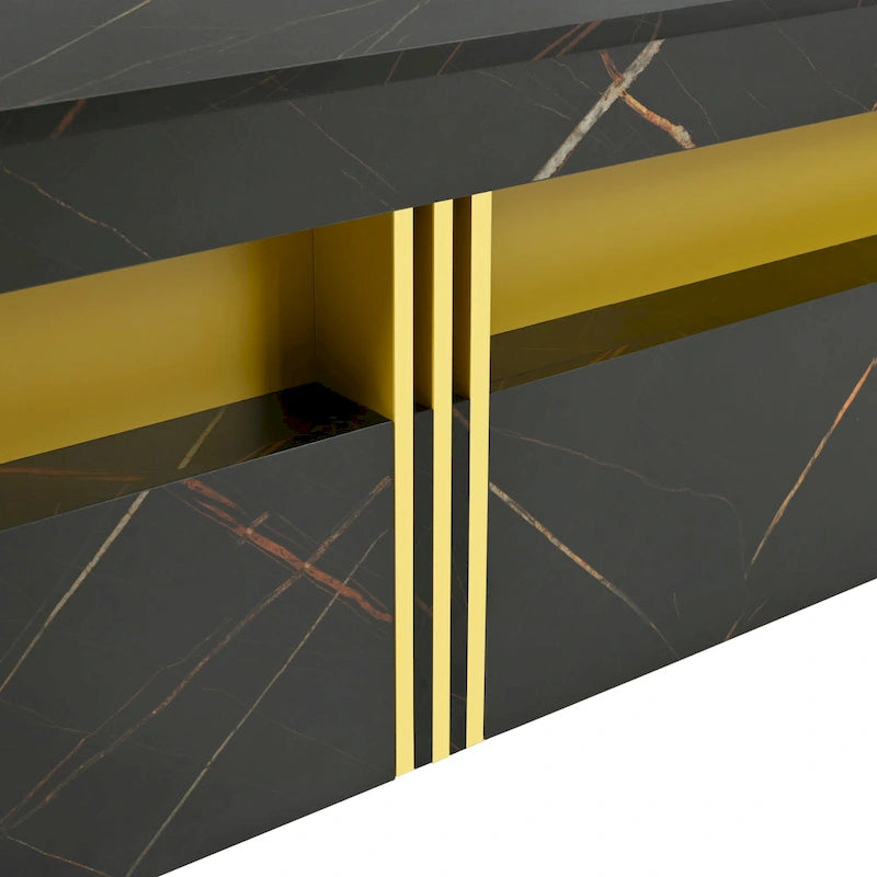 Table basse carrée en MDF noir et or avec 4 tiroirs pour salon moderne
