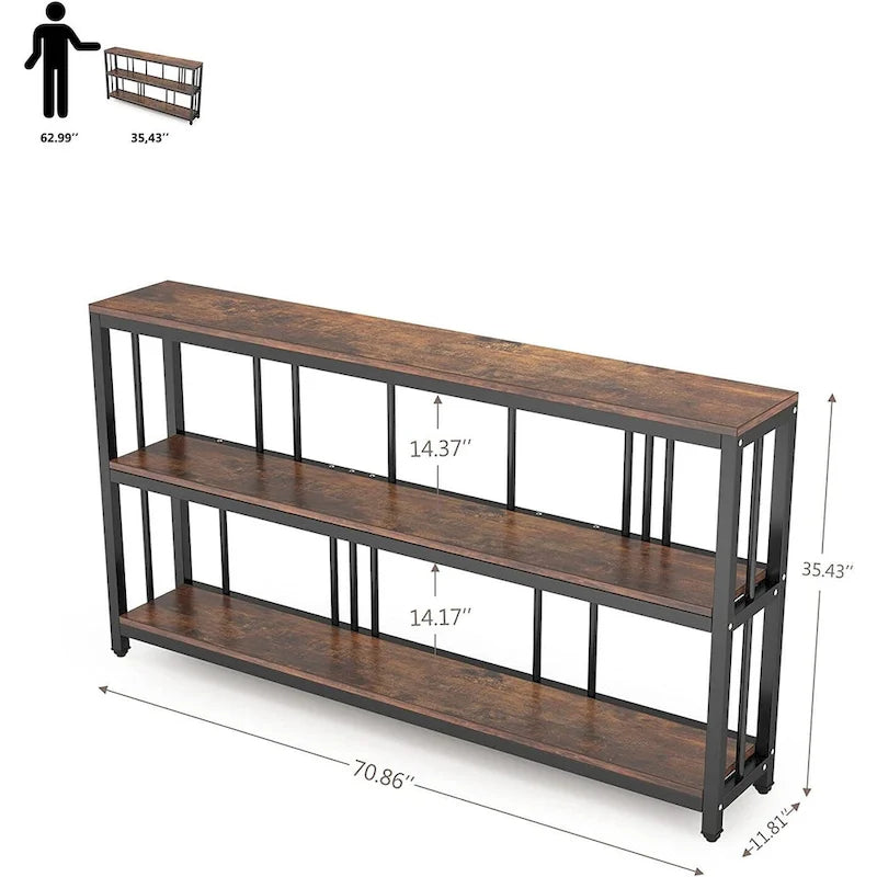 Console de canapé industrielle à 3 niveaux, longue table d'appoint pour entrée/couloir, marron