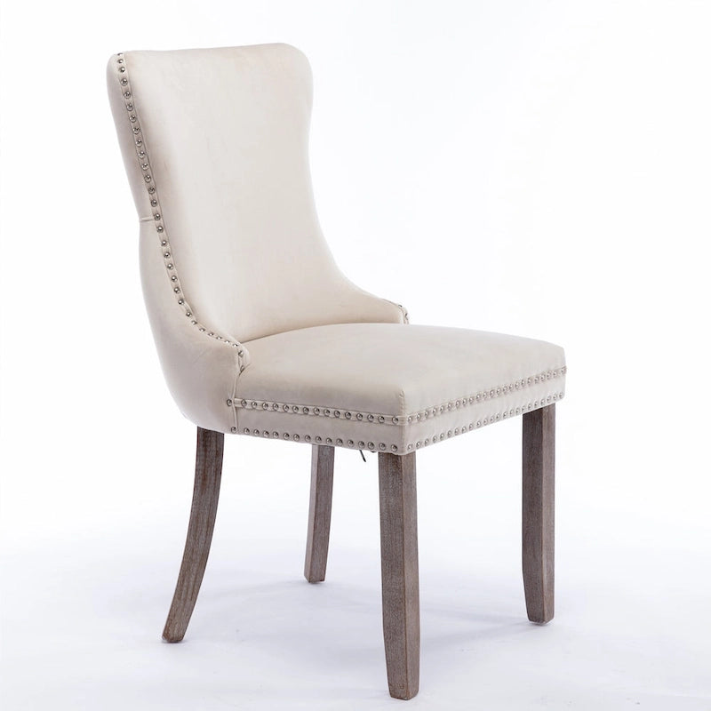 Chaise de salle à manger capitonnée en velours avec dossier à oreilles et clous décoratifs