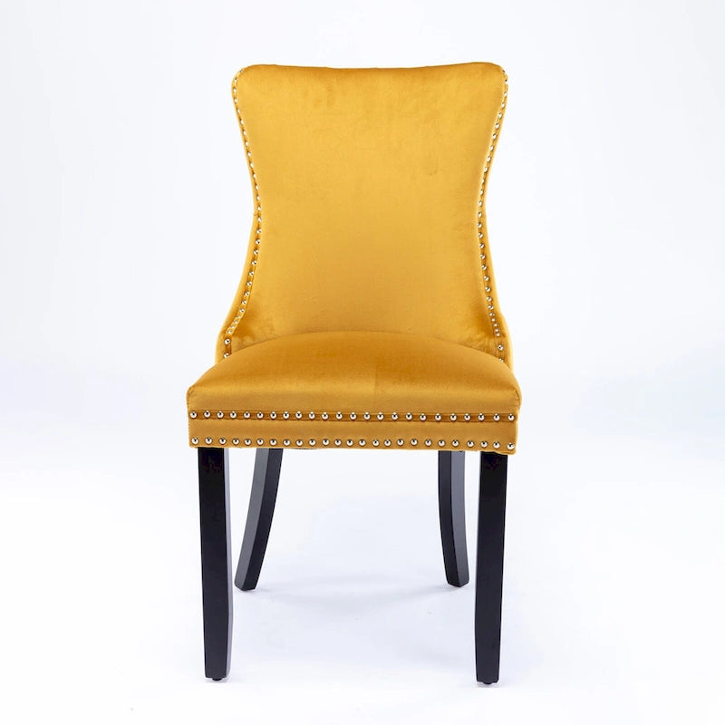 Chaise de salle à manger capitonnée en velours avec dossier à oreilles et clous décoratifs