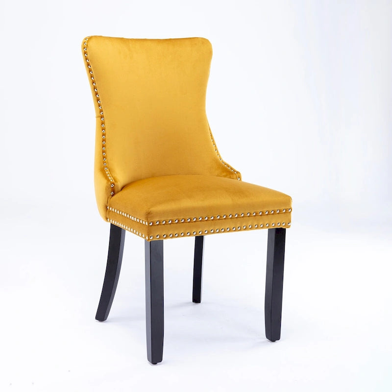 Chaise de salle à manger capitonnée en velours avec dossier à oreilles et clous décoratifs