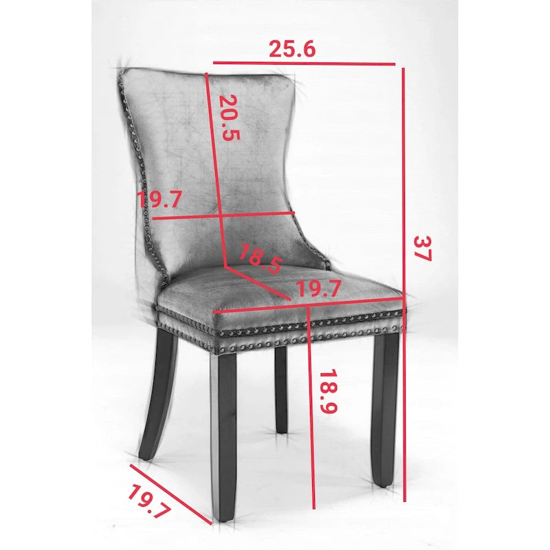 Chaise de salle à manger capitonnée en velours avec dossier à oreilles et clous décoratifs