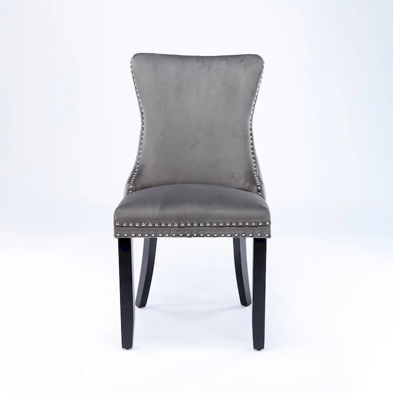 Chaise de salle à manger capitonnée en velours avec dossier à oreilles et clous décoratifs
