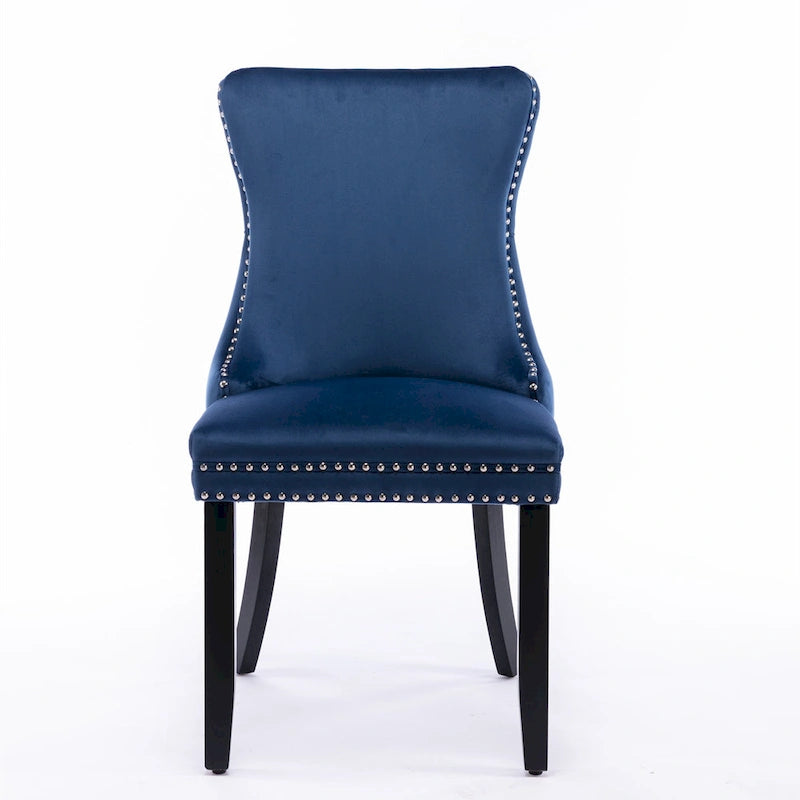 Chaise de salle à manger capitonnée en velours avec dossier à oreilles et clous décoratifs