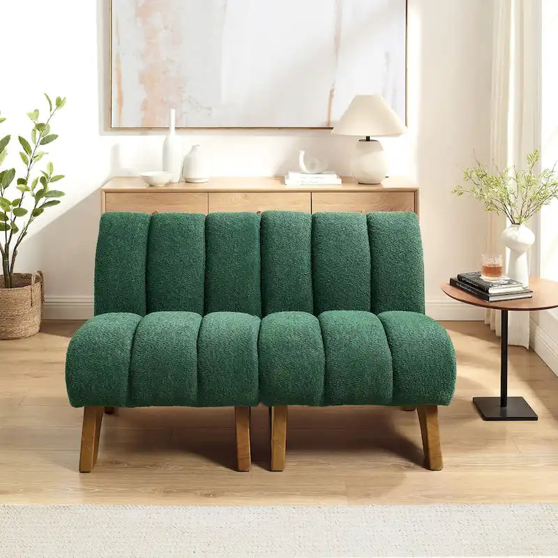 Causeuse moderne sans accoudoirs en tissu bouclé avec pieds en bois