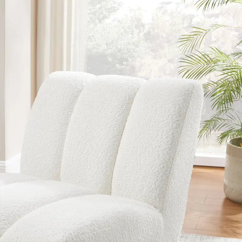 Causeuse moderne sans accoudoirs en tissu bouclé avec pieds en bois