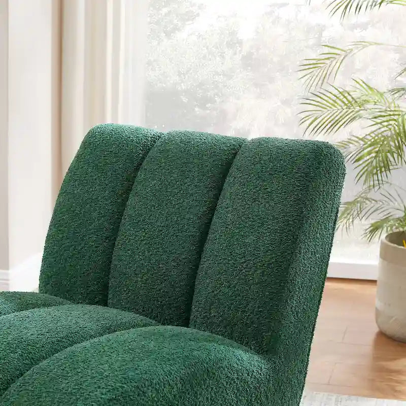 Causeuse moderne sans accoudoirs en tissu bouclé avec pieds en bois