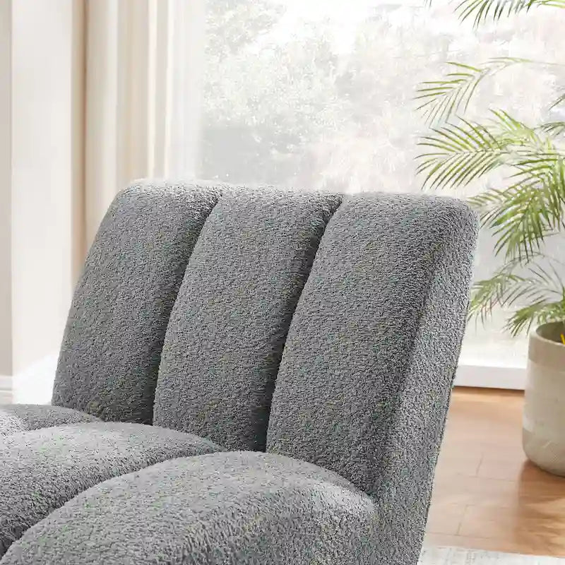 Causeuse moderne sans accoudoirs en tissu bouclé avec pieds en bois