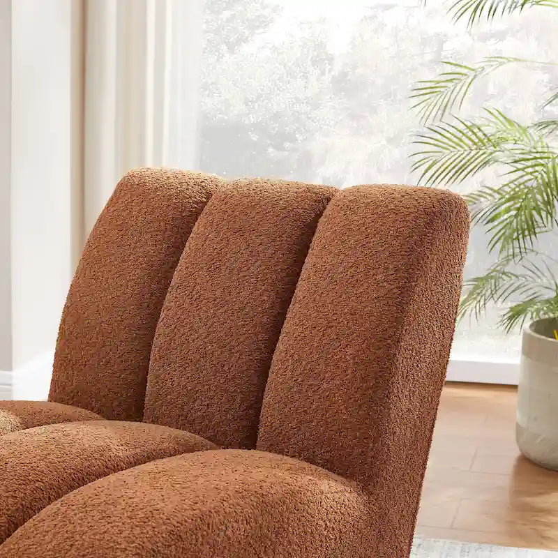 Causeuse moderne sans accoudoirs en tissu bouclé avec pieds en bois