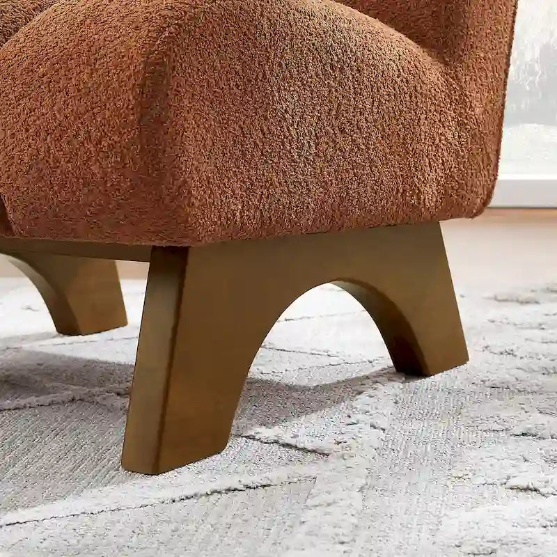 Causeuse moderne sans accoudoirs en tissu bouclé avec pieds en bois