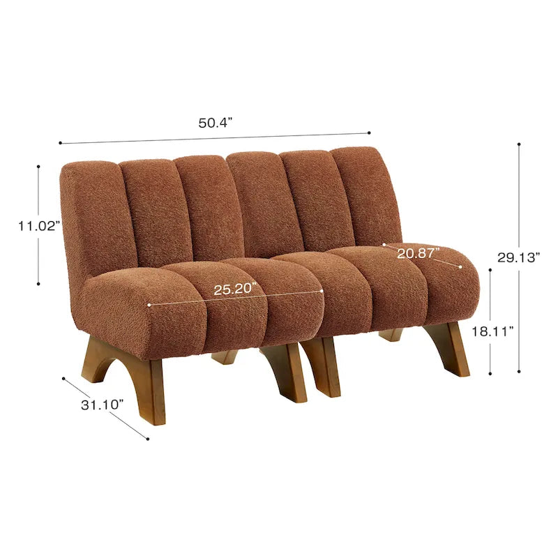Causeuse moderne sans accoudoirs en tissu bouclé avec pieds en bois