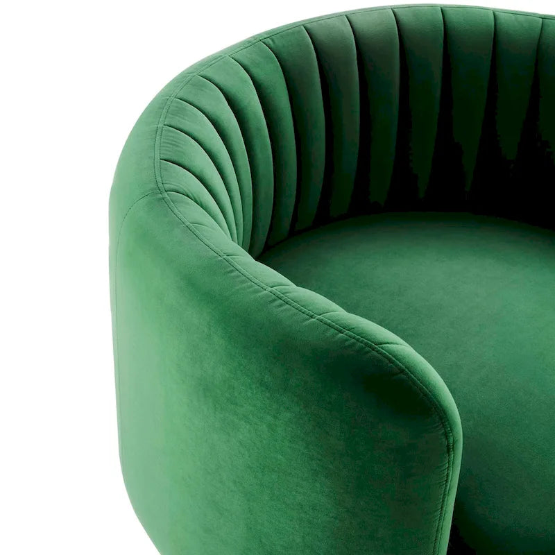 Fauteuil pivotant en velours capitonné avec dossier cannelé et base en métal noir
