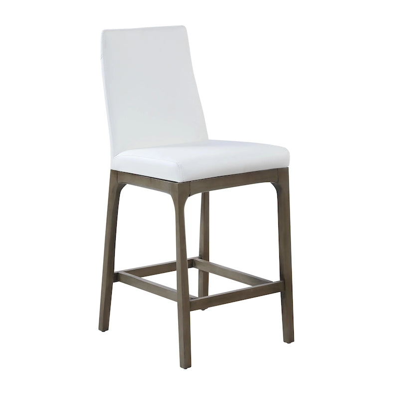 Tabouret de comptoir à dossier profilé en similicuir blanc avec pieds en bois massif