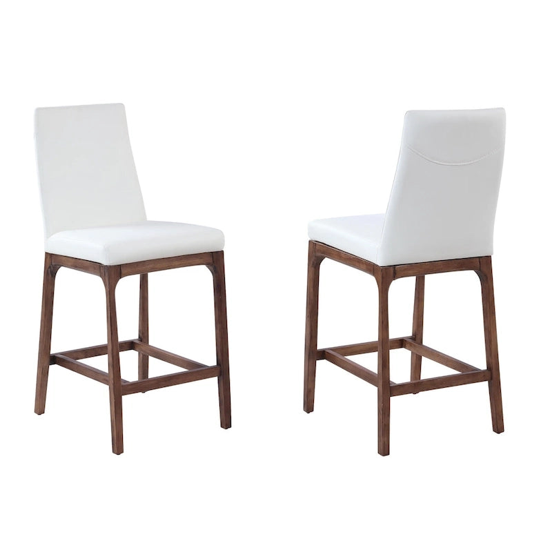 Tabouret de comptoir à dossier profilé en similicuir blanc avec pieds en bois massif
