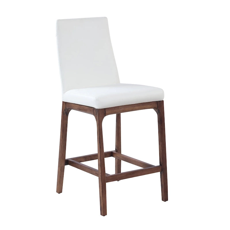 Tabouret de comptoir à dossier profilé en similicuir blanc avec pieds en bois massif