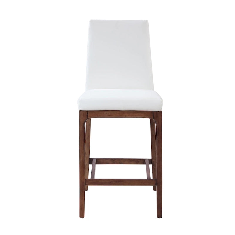 Tabouret de comptoir à dossier profilé en similicuir blanc avec pieds en bois massif