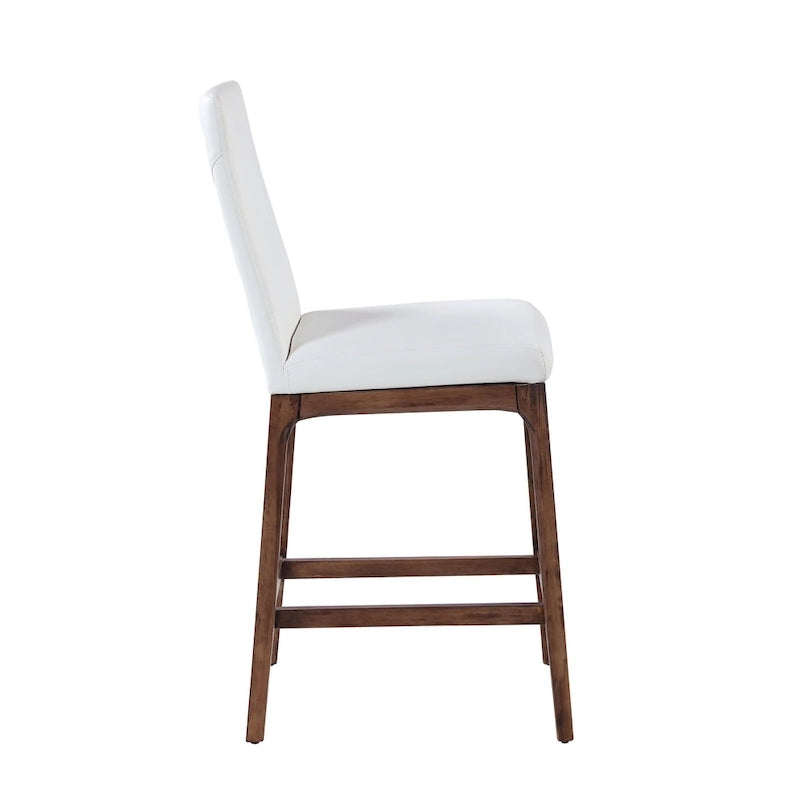 Tabouret de comptoir à dossier profilé en similicuir blanc avec pieds en bois massif