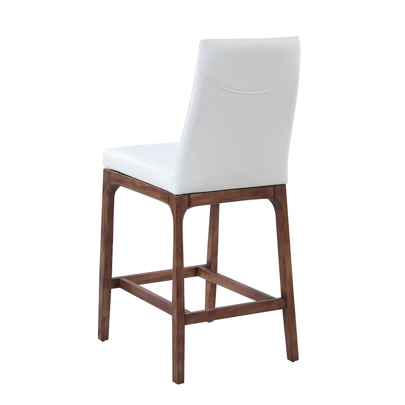 Tabouret de comptoir à dossier profilé en similicuir blanc avec pieds en bois massif