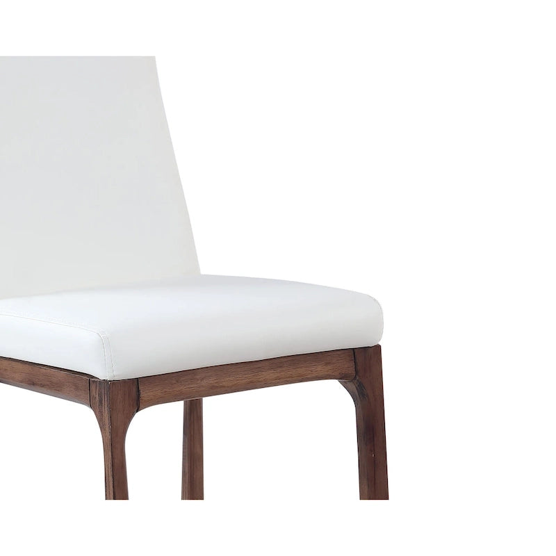 Tabouret de comptoir à dossier profilé en similicuir blanc avec pieds en bois massif