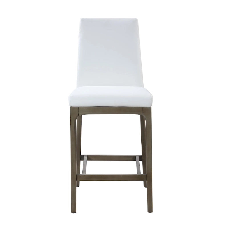 Tabouret de comptoir à dossier profilé en similicuir blanc avec pieds en bois massif