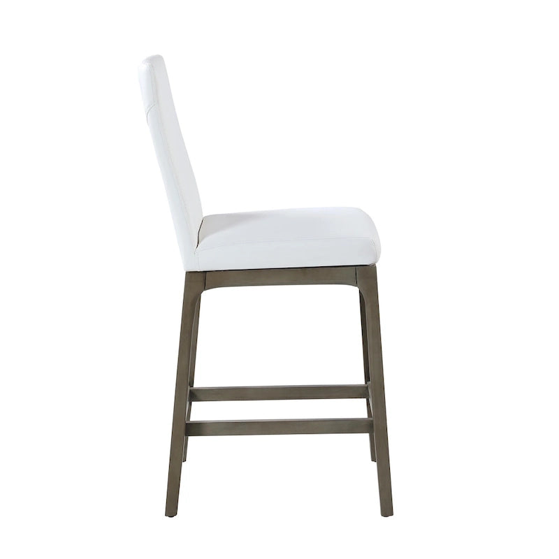 Tabouret de comptoir à dossier profilé en similicuir blanc avec pieds en bois massif