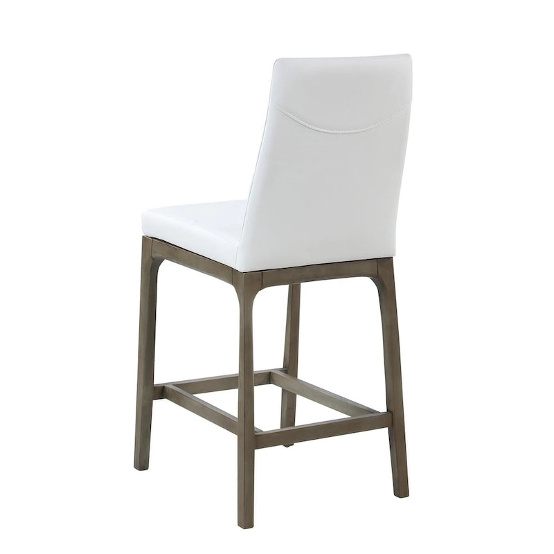 Tabouret de comptoir à dossier profilé en similicuir blanc avec pieds en bois massif