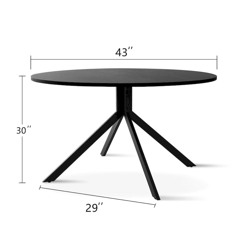 Table à manger ronde noire avec plateau effet chêne et piétement en métal