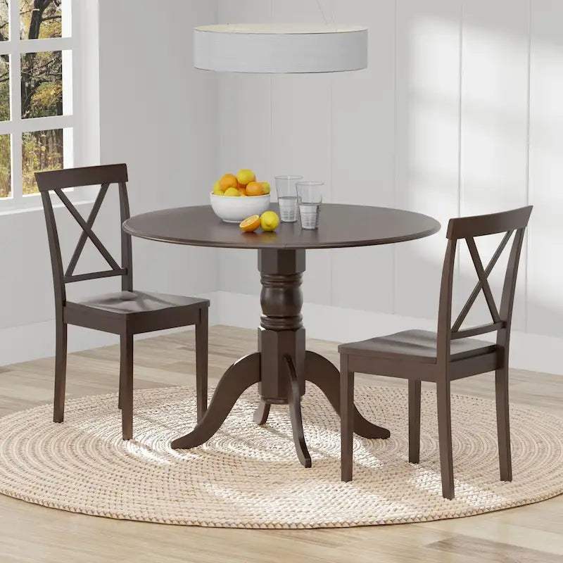 Table à manger ronde à rallonges, blanche et bois naturel