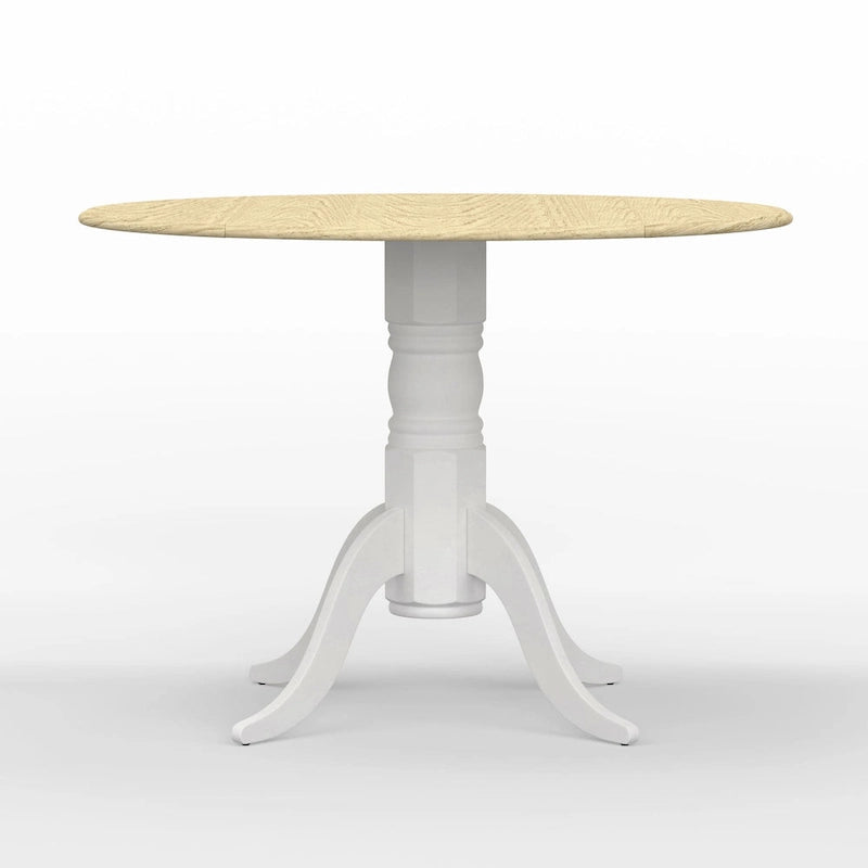 Table à manger ronde à rallonges, blanche et bois naturel