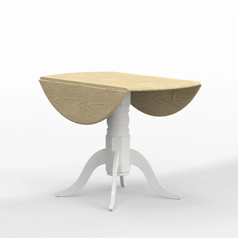 Table à manger ronde à rallonges, blanche et bois naturel