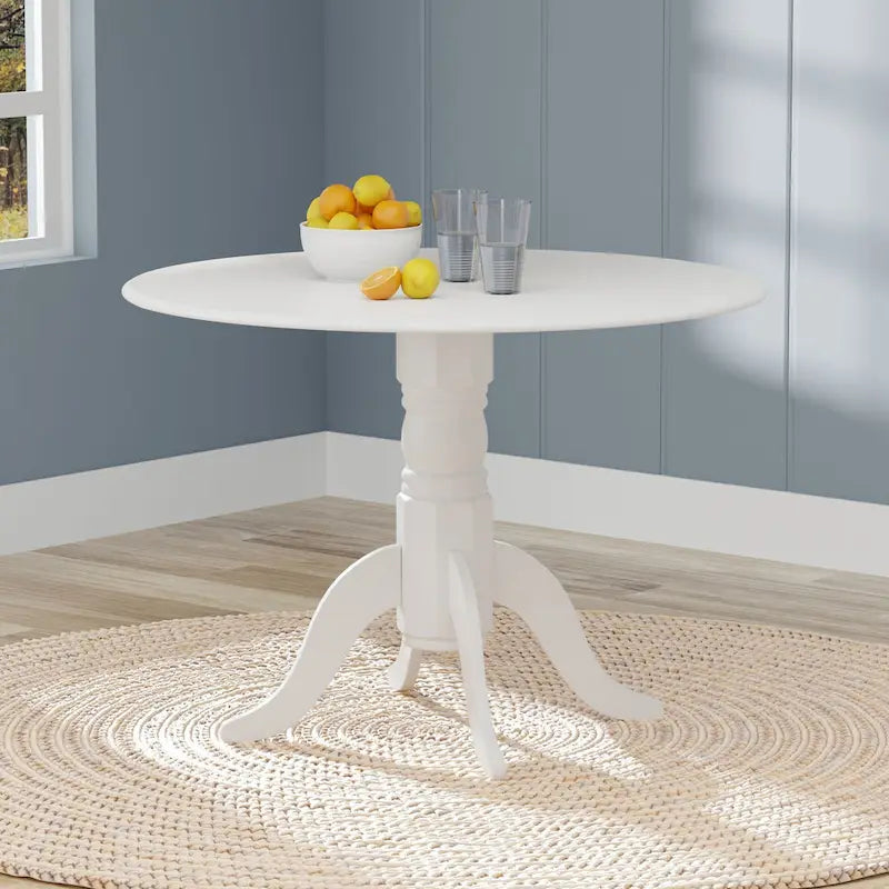 Table à manger ronde à rallonges, blanche et bois naturel