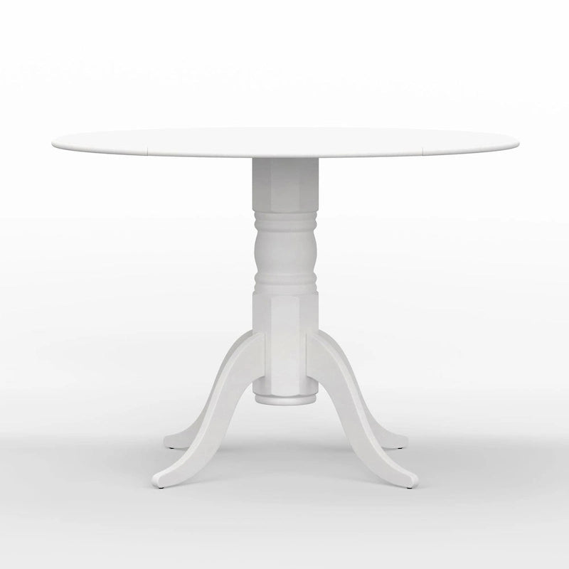 Table à manger ronde à rallonges, blanche et bois naturel