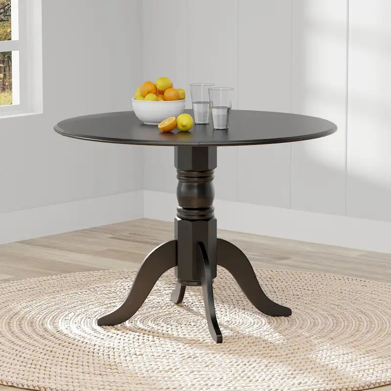 Table à manger ronde à rallonges, blanche et bois naturel