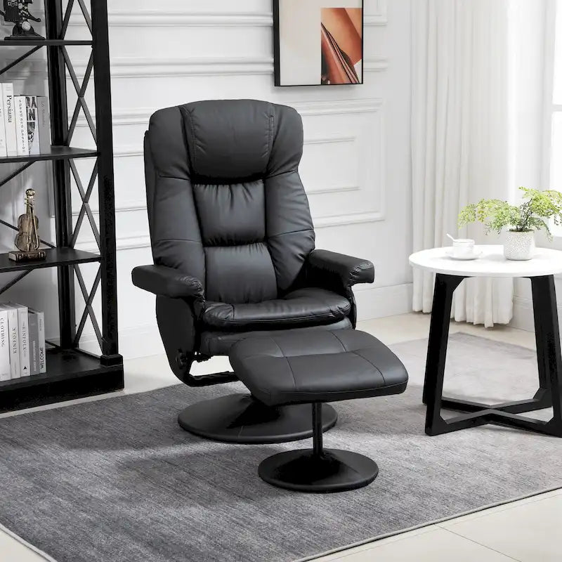 Fauteuil inclinable pivotant en similicuir avec repose-pieds, marron et noir