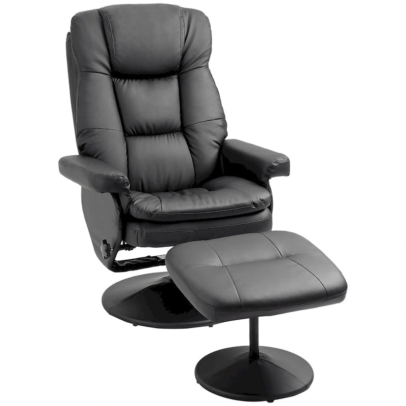Fauteuil inclinable pivotant en similicuir avec repose-pieds, marron et noir