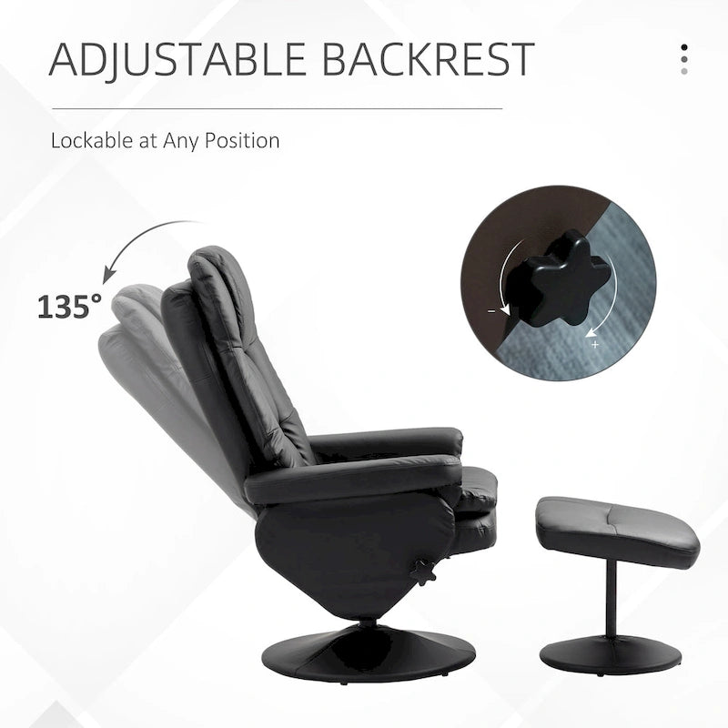 Fauteuil inclinable pivotant en similicuir avec repose-pieds, marron et noir
