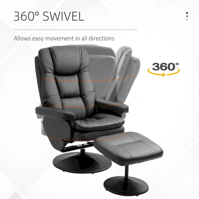 Fauteuil inclinable pivotant en similicuir avec repose-pieds, marron et noir