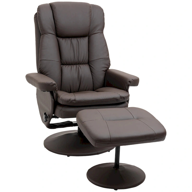 Fauteuil inclinable pivotant en similicuir avec repose-pieds, marron et noir