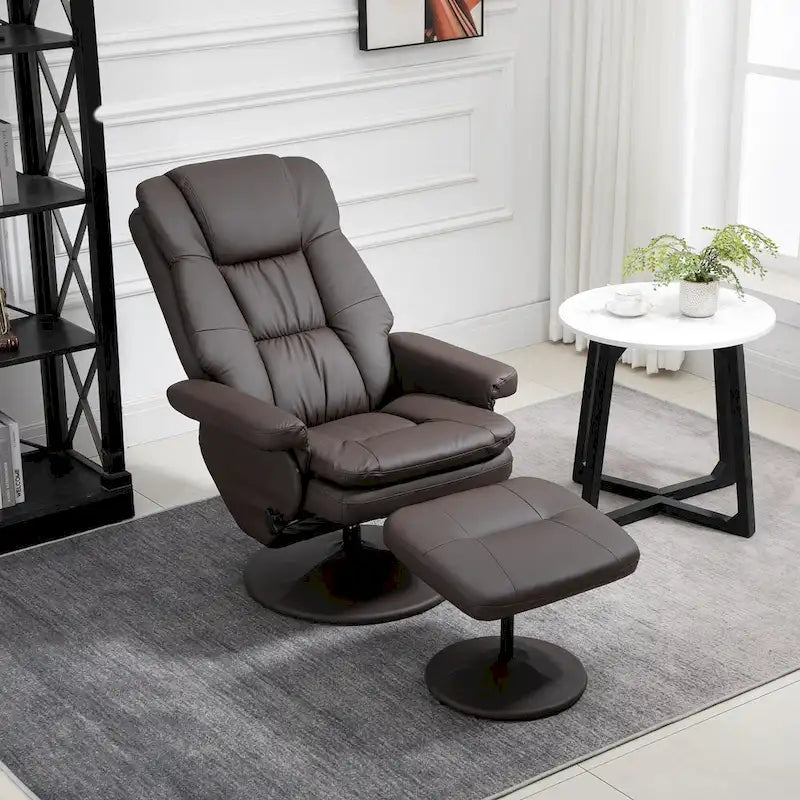 Fauteuil inclinable pivotant en similicuir avec repose-pieds, marron et noir