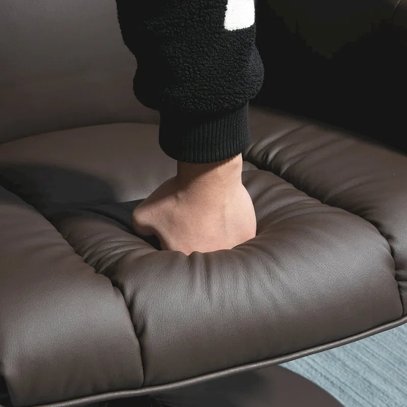 Fauteuil inclinable pivotant en similicuir avec repose-pieds, marron et noir