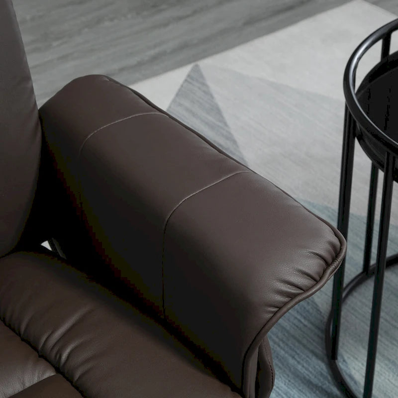 Fauteuil inclinable pivotant en similicuir avec repose-pieds, marron et noir